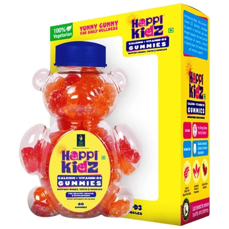 HAPPIKIDS Calcium + Vitamin D3 Strawberry Gummies - 60 Pieces BB10003