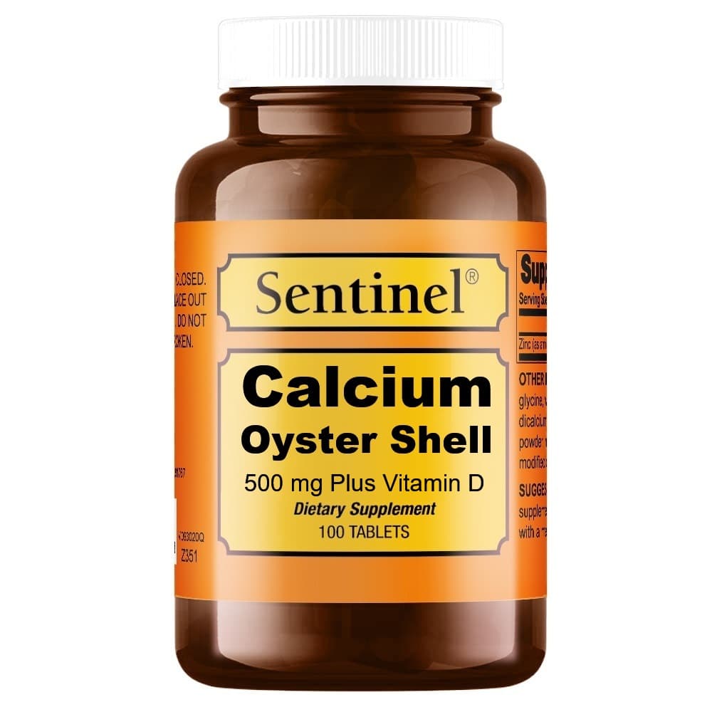 SENTINEL Calcium Oyster Shell 500mg + Vitamin D - 100 Tablets