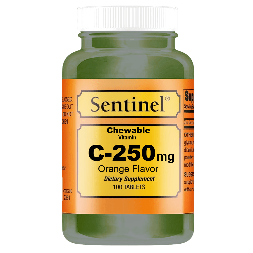 SENTINEL Vitamin C 250mg Orange Flavor - 100 Chewable Tablets