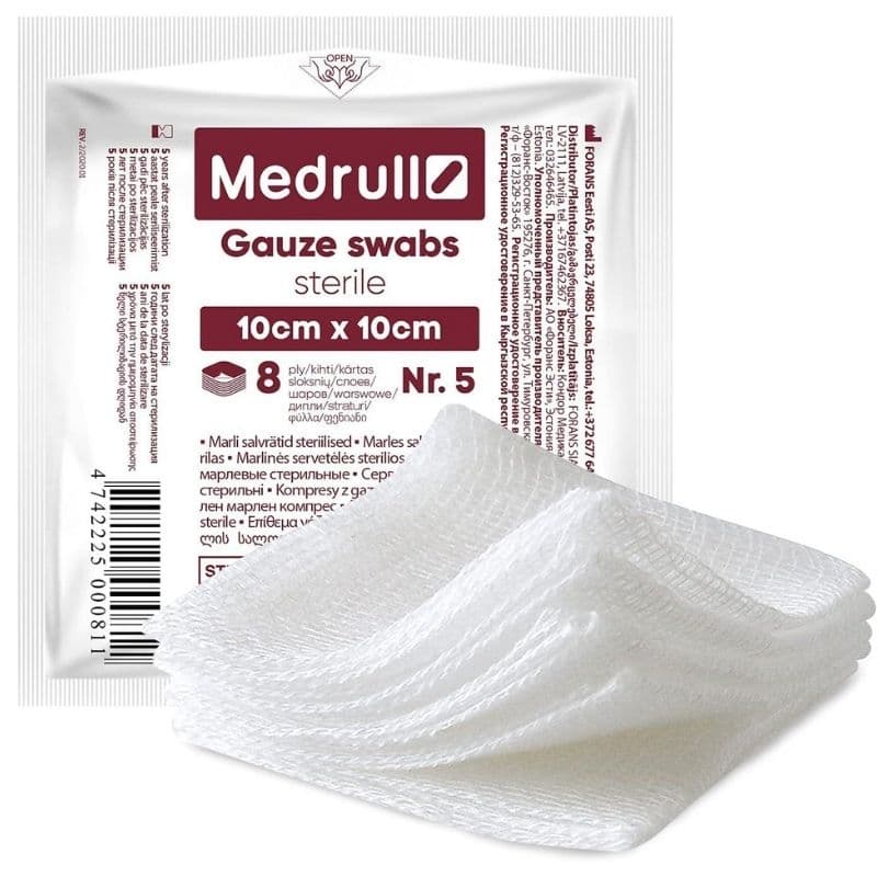 MEDRULL Gauze Swabs 8-Ply Sterile 10x10cm - 20 Pieces