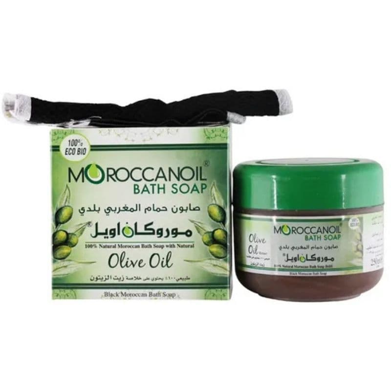 زيت مغربي - صابون استحمام بزيت الزيتون + ليفة - ٢٥٠ مل