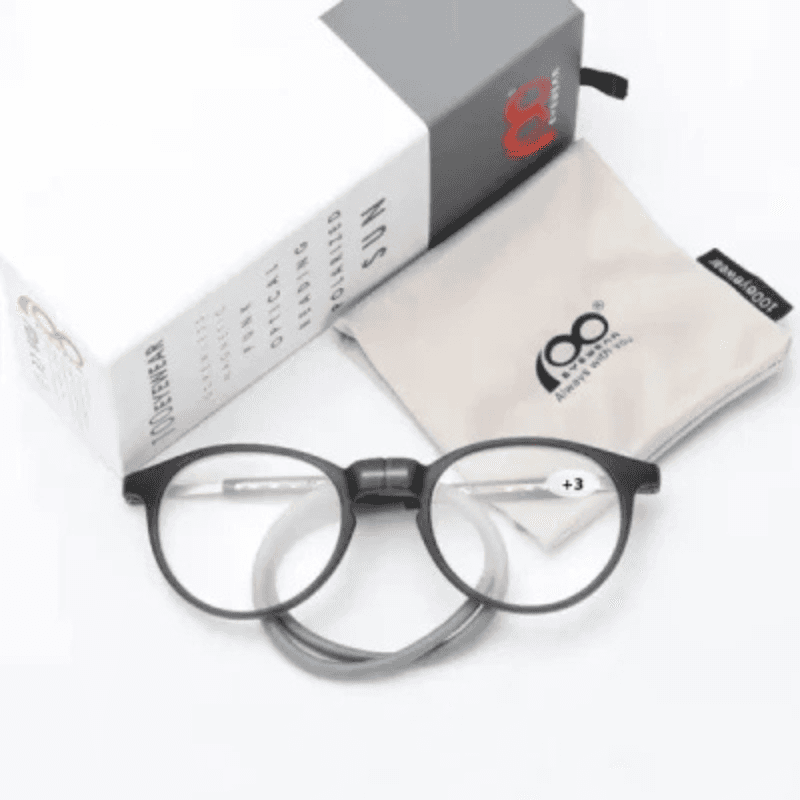 Reading Glasses 100 EYEWEAR Black Gray Round Magnetic +1.00 151011
