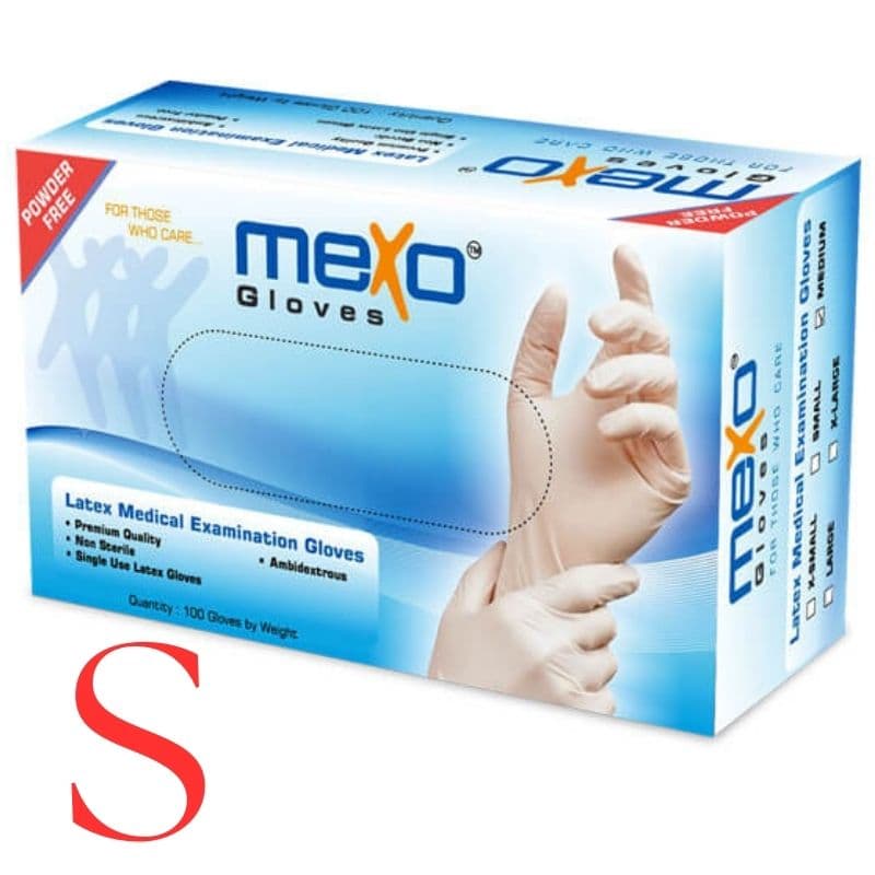 MEXO Powder Free Latex Examination Gloves Small - 100 Pieces 123511